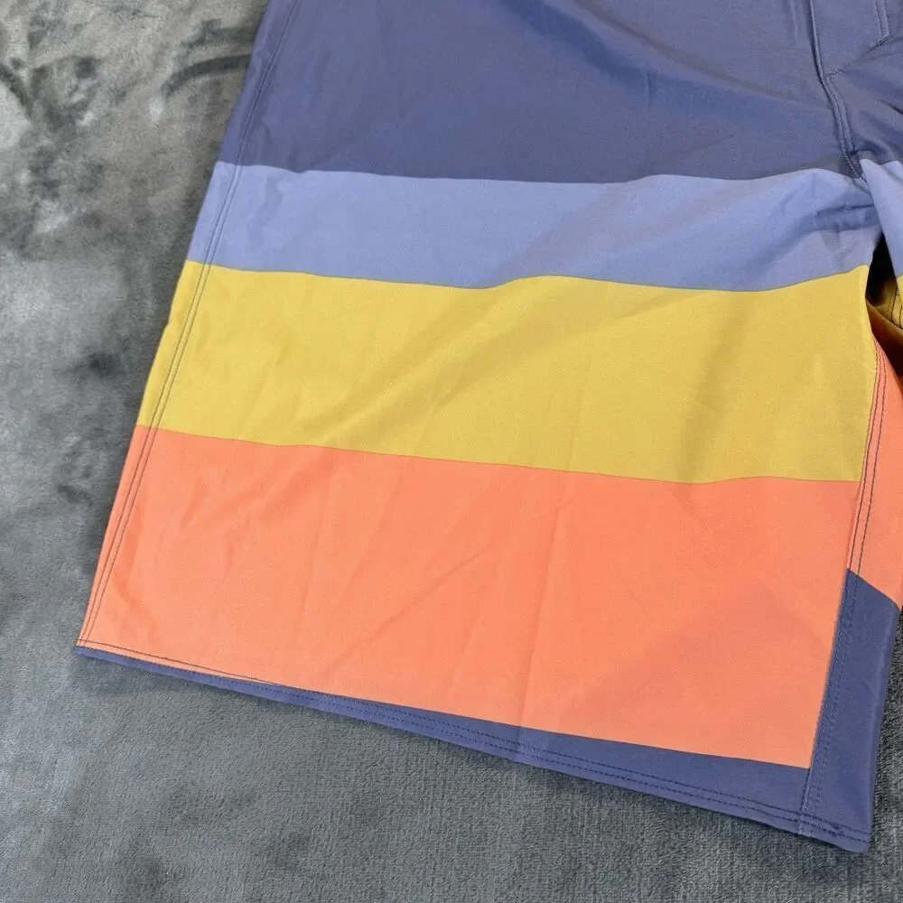 Patagonia 44 Hydropeak Board Shorts Striped Swim Trunks Point Current Blue NWOT